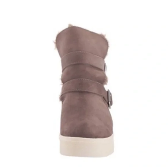 NWT J/SLIDES WELLS Taupe Suede Hidden Wedge Faux Fur Platform - Picture 6 of 16